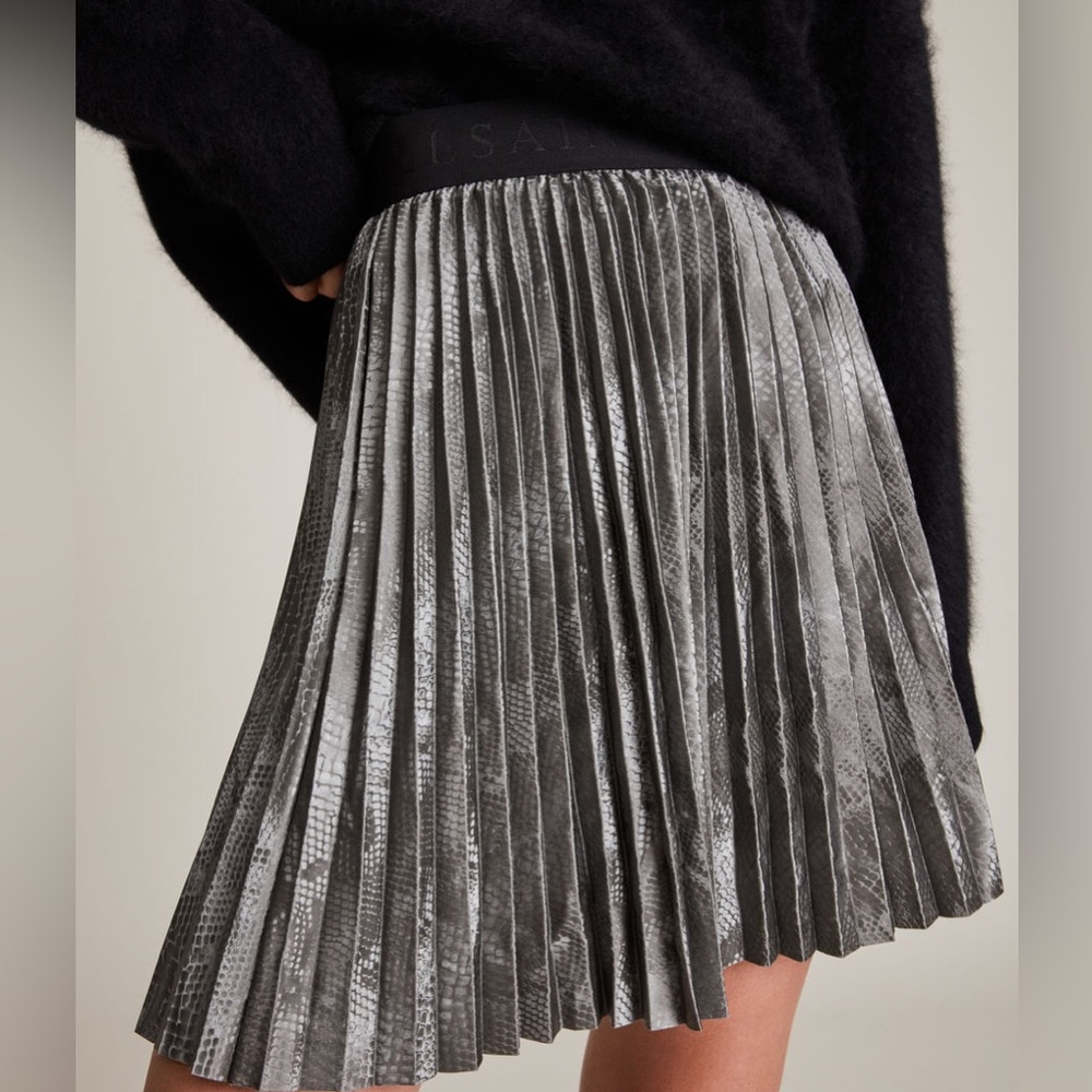 ALL SAINTS | Phia Pleated Snake Mini Skirt 🐍